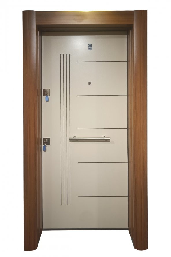 Tezwood 3651 Ahşap Kaplama Rustik Model Tırnaklı Çelik Daire Kapısı ürün görseli 1