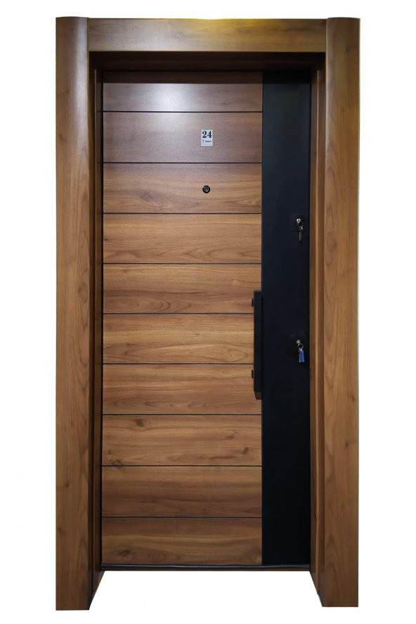 Tezwood Ahşap Kapı Sanayi 3553 Çelik Daire Kapısı Ahşap Kaplama Rustik Model ürün görseli 1