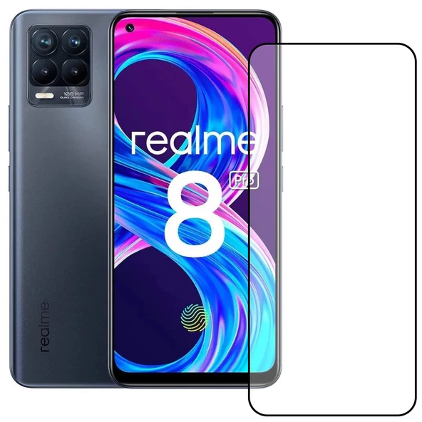 Bufalo Realme 8 / 8 Pro Ekran Koruyucu 5D Temperli Cam Siyah ürün görseli 1