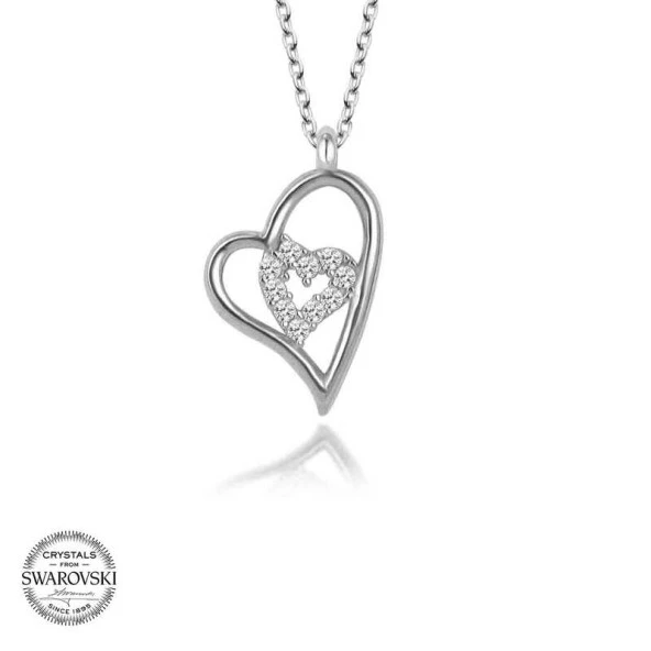Swarovski Taşlı Gümüş Kalp Bayan Kolye - Resim 2