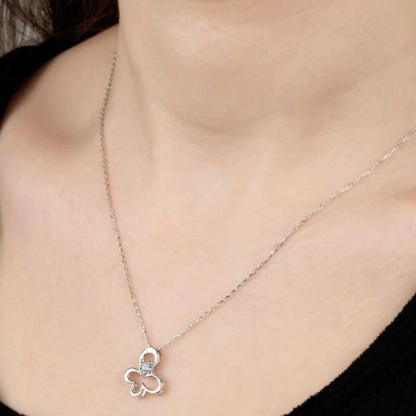 Swarovski Taşlı Gümüş Kelebek Bayan Kolye ürün görseli 1