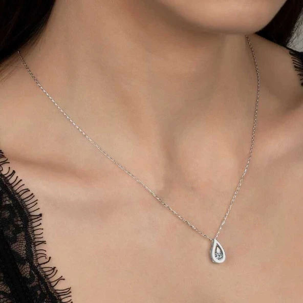 Swarovski Taşlı Gümüş Damla Bayan Kolye ürün görseli 1