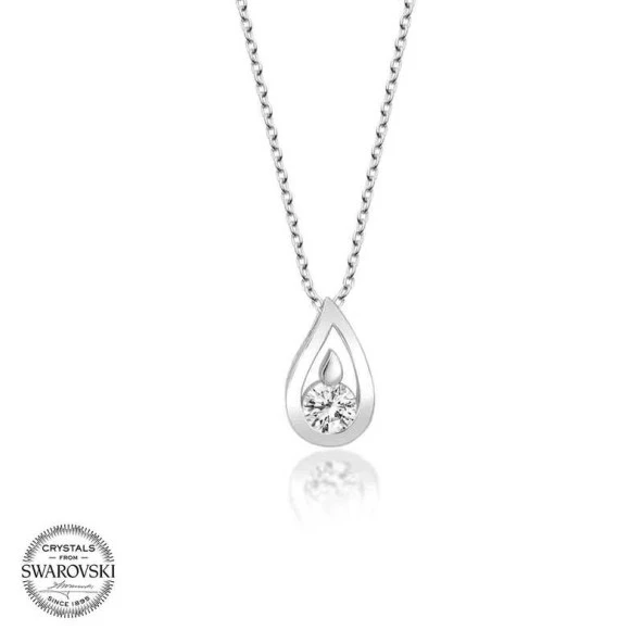 Swarovski Taşlı Gümüş Damla Bayan Kolye - Resim 2