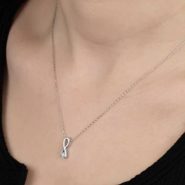 Swarovski Taşlı Gümüş Sonsuzluk Bayan Kolye ürün görseli 1