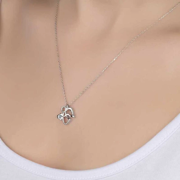 Swarovski Taşlı Gümüş Melek Bayan Kolye ürün görseli 1