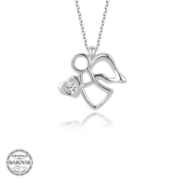 Swarovski Taşlı Gümüş Melek Bayan Kolye - Resim 2