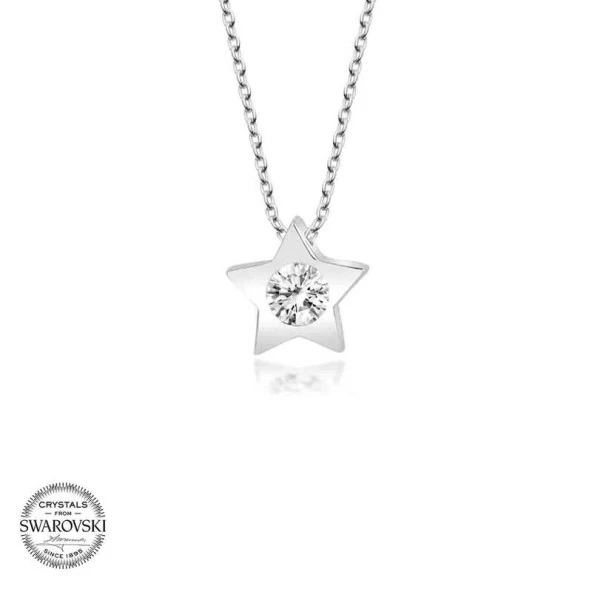 Swarovski Taşlı Gümüş Yıldız Bayan Kolye - Resim 2