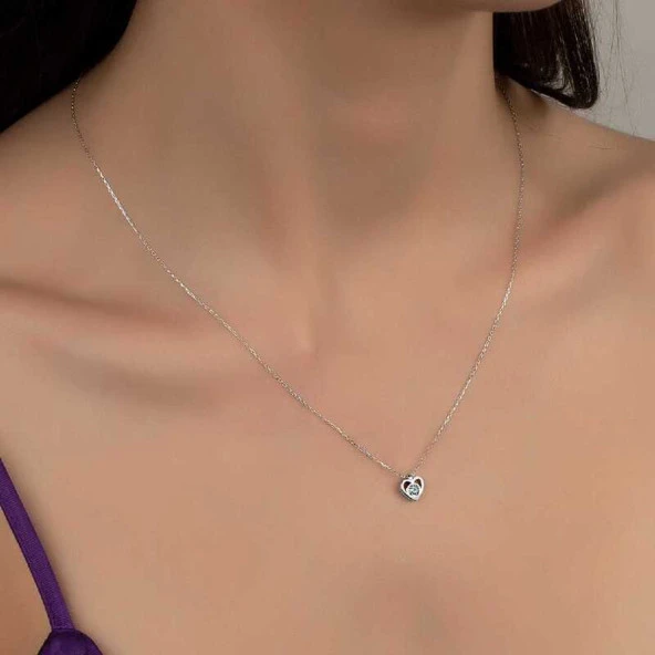 Swarovski Taşlı Gümüş Kalp Bayan Kolye ürün görseli 1