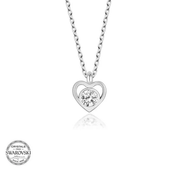 Swarovski Taşlı Gümüş Kalp Bayan Kolye - Resim 2