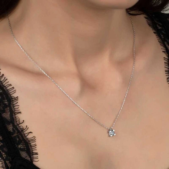 Swarovski Taşlı Gümüş Tektaş Bayan Kolye ürün görseli 1