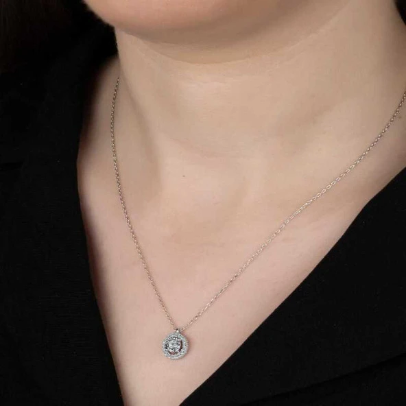 Swarovski Taşlı Gümüş Tektaş Bayan Kolye ürün görseli 1