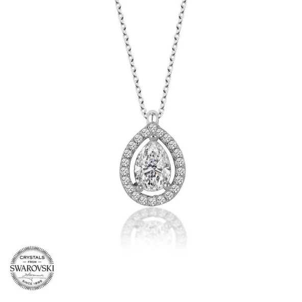 Swarovski Taşlı Gümüş Tektaş Bayan Kolye - Resim 2
