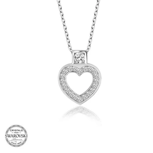 Swarovski Taşlı Gümüş Kalp Bayan Kolye - Resim 2