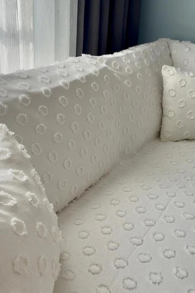 Konik Kırlent Kılıfı Hediyeli 170x210 cm Pamuklu Koltuk Örtüsü Krem ürün görseli 1