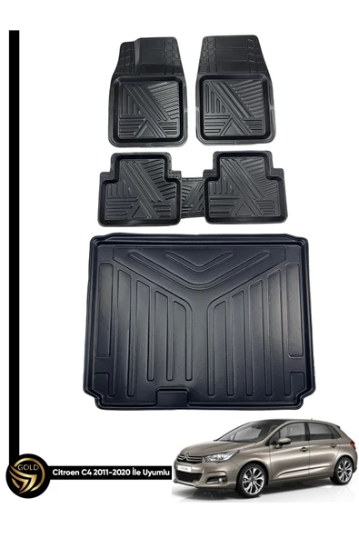 Black Gold Citroen C4 2011-2020 3D Zebra Oto Paspas Ve Araca Özel Kauçuk Bagaj Havuzu Seti ürün görseli 1