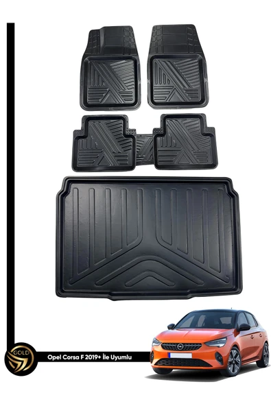 Black Gold Opel Corsa F 3D Zebra Oto Paspas Ve Araca Özel Kauçuk Bagaj Havuzu Seti ürün görseli 1