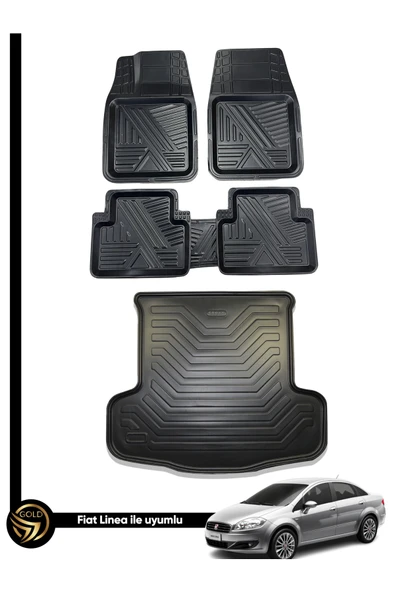 Black Gold Fiat Linea 3D Zebra Oto Paspas Ve Araca Özel Kauçuk Bagaj Havuzu Seti ürün görseli 1