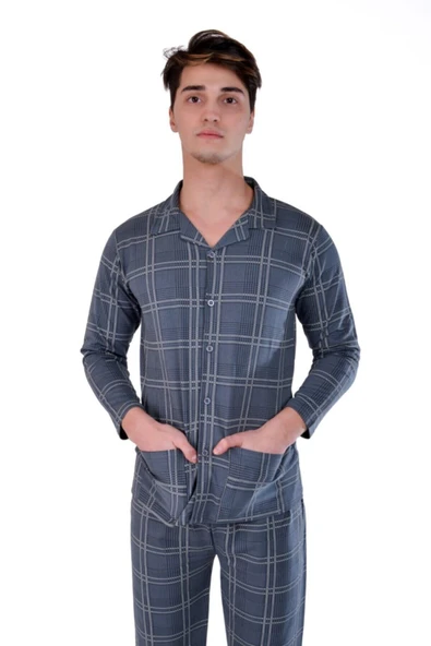 Ugurat Ceket Yaka Önden Düğmeli Ferah Kesim Erkek Pijama Takımı ürün görseli 1