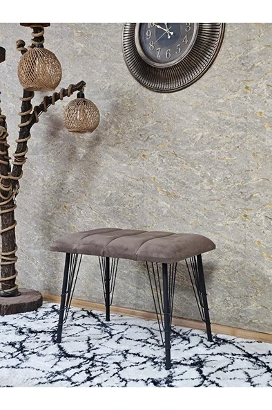Metal Siyah Tel Ayaklı 60 cm Puf Bench - Puf - Bench - Oturak - Mutfak Oturağı - Antre Oturağı Kahverengi Renk 60 x 40 Boyut/Ebat ürün görseli 1