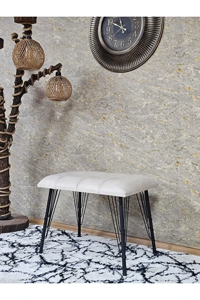 Metal Siyah Tel Ayaklı 60 cm Puf Bench - Puf - Bench - Oturak - Mutfak Oturağı - Antre Oturağı Krem Renk 60 x 40 Boyut/Ebat ürün görseli 1