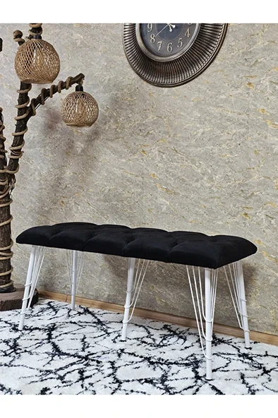 Metal Beyaz Tel Ayaklı 100 cm Puf Bench - Puf - Bench - Oturak - Mutfak Oturağı - Antre Oturağı Siyah Renk 100 x 40 Boyut/Ebat ürün görseli 1