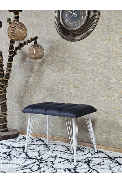 Metal Beyaz Tel Ayaklı 60 cm Puf Bench - Puf - Bench - Oturak - Mutfak Oturağı - Antre Oturağı Füme Renk 60 x 40 Boyut/Ebat ürün görseli 1