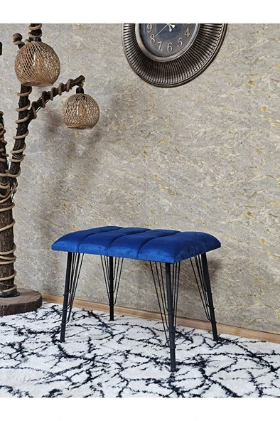 Metal Siyah Tel Ayaklı 60 cm Puf Bench - Puf - Bench - Oturak - Mutfak Oturağı - Antre Oturağı Mavi Renk 60 x 40 Boyut/Ebat ürün görseli 1