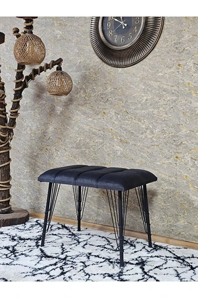 Metal Siyah Tel Ayaklı 60 cm Puf Bench - Puf - Bench - Oturak - Mutfak Oturağı - Antre Oturağı Füme Renk 60 x 40 Boyut/Ebat ürün görseli 1