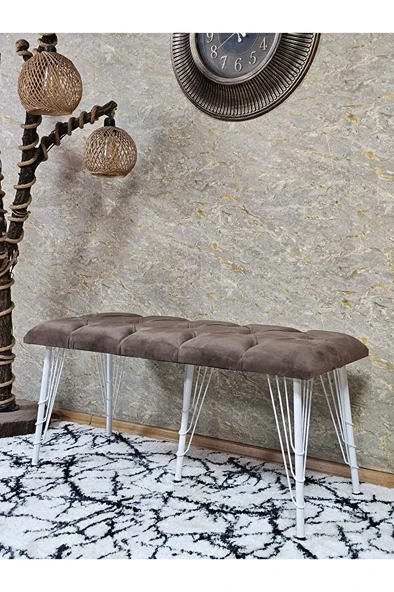 Metal Beyaz Tel Ayaklı 100 cm Puf Bench - Puf - Bench - Oturak - Mutfak Oturağı - Antre Oturağı Kahverengi Renk 100 x 40 Boyut/Ebat ürün görseli 1