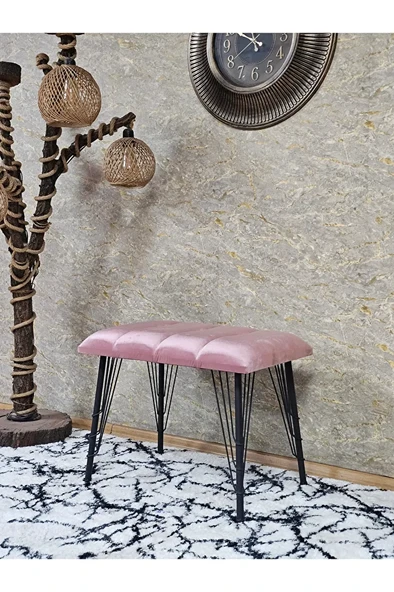 Metal Siyah Tel Ayaklı 60 cm Puf Bench - Puf - Bench - Oturak - Mutfak Oturağı - Antre Oturağı Pembe Renk 60 x 40 Boyut/Ebat ürün görseli 1