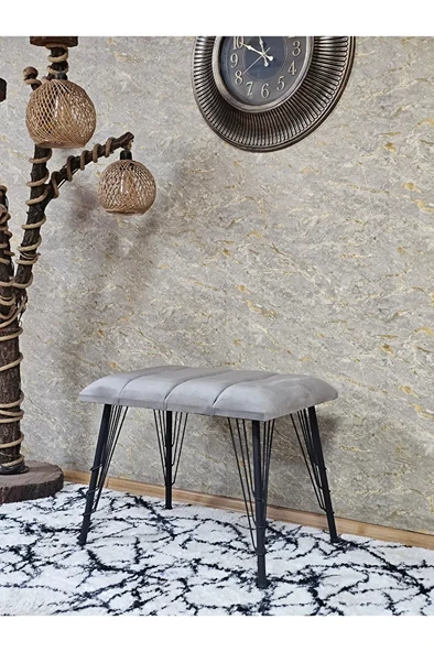 Metal Siyah Tel Ayaklı 60 cm Puf Bench - Puf - Bench - Oturak - Mutfak Oturağı - Antre Oturağı Gri Renk 60 x 40 Boyut/Ebat ürün görseli 1