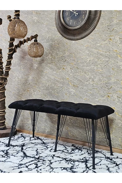 Metal Siyah Tel Ayaklı 100 cm Puf Bench - Puf - Bench - Oturak - Mutfak Oturağı - Antre Oturağı Siyah Renk 100 x 40 Boyut/Ebat ürün görseli 1