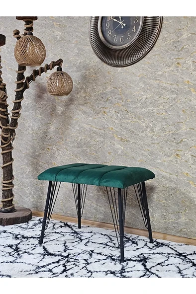 Metal Siyah Tel Ayaklı 60 cm Puf Bench - Puf - Bench - Oturak - Mutfak Oturağı - Antre Oturağı Yeşil Renk 60 x 40 Boyut/Ebat ürün görseli 1