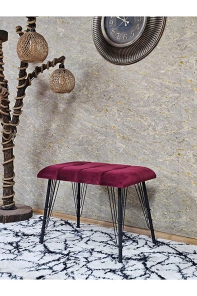 Metal Siyah Tel Ayaklı 60 cm Puf Bench - Puf - Bench - Oturak - Mutfak Oturağı - Antre Oturağı Bordo Renk 60 x 40 Boyut/Ebat ürün görseli 1