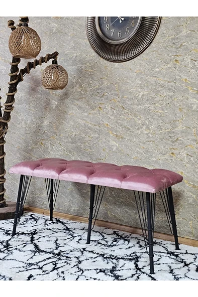 Metal Siyah Tel Ayaklı 100 cm Puf Bench - Puf - Bench - Oturak - Mutfak Oturağı - Antre Oturağı Pembe Renk 100 x 40 Boyut/Ebat ürün görseli 1
