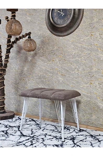 Metal Beyaz Tel Ayaklı 60 cm Puf Bench - Puf - Bench - Oturak - Mutfak Oturağı - Antre Oturağı Kahverengi Renk 60 x 40 Boyut/Ebat ürün görseli 1