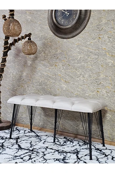 Metal Siyah Tel Ayaklı 100 cm Puf Bench - Puf - Bench - Oturak - Mutfak Oturağı - Antre Oturağı Krem Renk 100 x 40 Boyut/Ebat ürün görseli 1