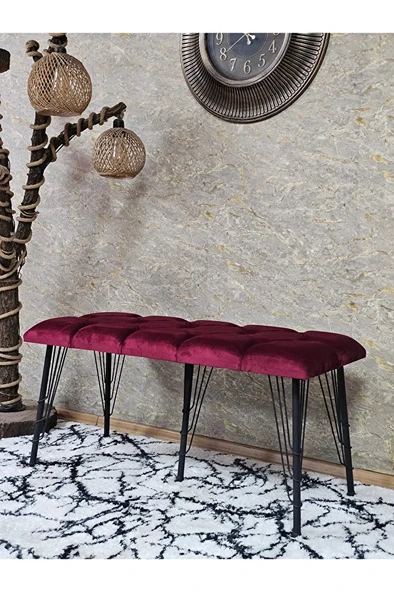 Metal Siyah Tel Ayaklı 100 cm Puf Bench - Puf - Bench - Oturak - Mutfak Oturağı - Antre Oturağı Bordo Renk 100 x 40 Boyut/Ebat ürün görseli 1