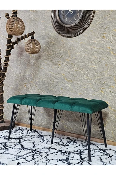 Metal Siyah Tel Ayaklı 100 cm Puf Bench - Puf - Bench - Oturak - Mutfak Oturağı - Antre Oturağı Yeşil Renk 100 x 40 Boyut/Ebat ürün görseli 1