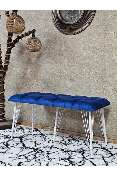 Metal Beyaz Tel Ayaklı 100 cm Puf Bench - Puf - Bench - Oturak - Mutfak Oturağı - Antre Oturağı Mavi Renk 100 x 40 Boyut/Ebat ürün görseli 1