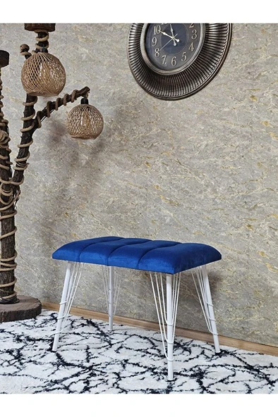 Metal Beyaz Tel Ayaklı 60 cm Puf Bench - Puf - Bench - Oturak - Mutfak Oturağı - Antre Oturağı Mavi Renk 60 x 40 Boyut/Ebat ürün görseli 1