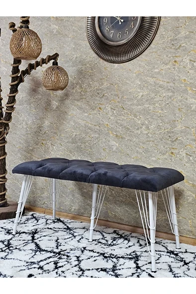 Metal Beyaz Tel Ayaklı 100 cm Puf Bench - Puf - Bench - Oturak - Mutfak Oturağı - Antre Oturağı Füme Renk 100 x 40 Boyut/Ebat ürün görseli 1