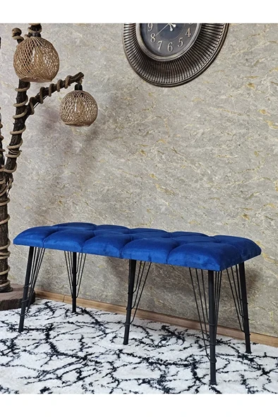 Metal Siyah Tel Ayaklı 100 cm Puf Bench - Puf - Bench - Oturak - Mutfak Oturağı - Antre Oturağı Mavi Renk 100 x 40 Boyut/Ebat ürün görseli 1