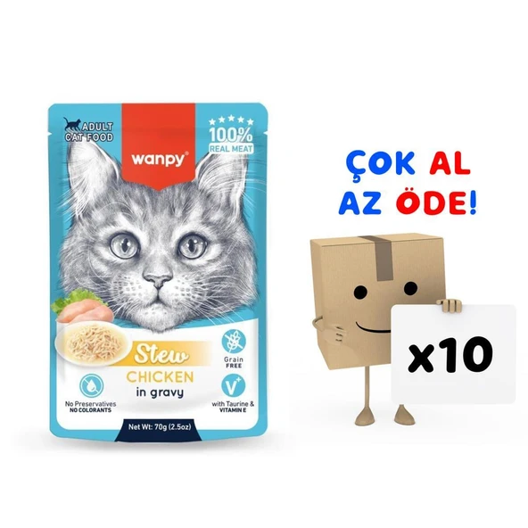Wanpy Stew Pouch Tavuklu Yaş Kedi Maması 70g 10'lu Paket ürün görseli 1