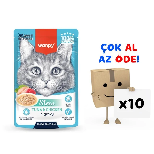 Wanpy Stew Pouch Ton Balıklı Yaş Kedi Maması 70g 10'lu Paket ürün görseli 1
