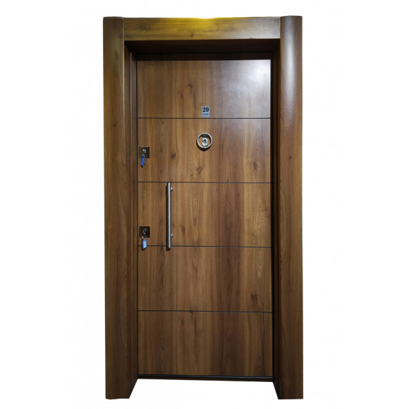 Tezwood 3653 Ahşap Kaplama Düz Model Çelik Kapı, Daire Kapısı, Villa Kapısı Sol Açılım ürün görseli 1