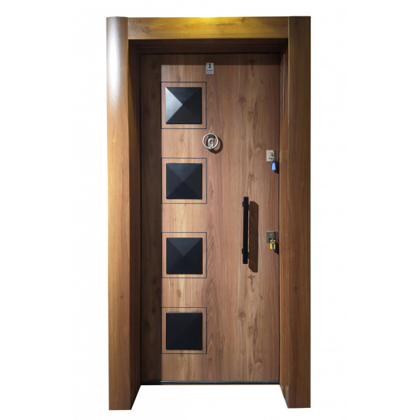 Tezwood 3456 Ahşap Kaplama Kabartma Model Çelik Kapı, Daire Kapısı, Villa Kapısı ürün görseli 1