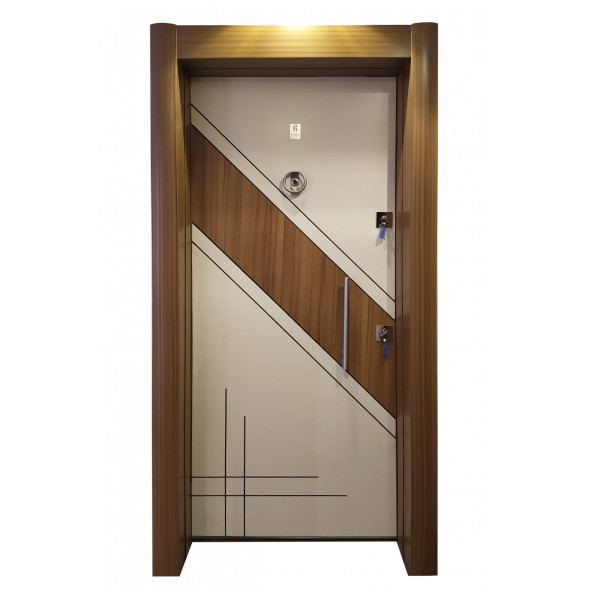 Tezwood 2578 Eskitme Kasalı İki Renk Düz Model Daire Kapısı, Çelik Kapı, Villa Kapısı ürün görseli 1