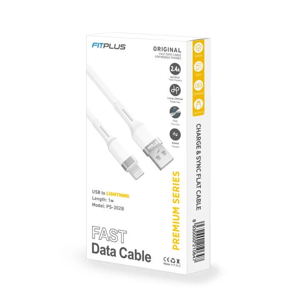 FitPlus Premium PS-302 Lightning Data/Şarj Kablosu 2.4A 1mt - Resim 7