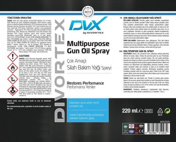 Dvx Silah Çok Amaçlı Bakım Spreyi 220 ml. - Resim 2